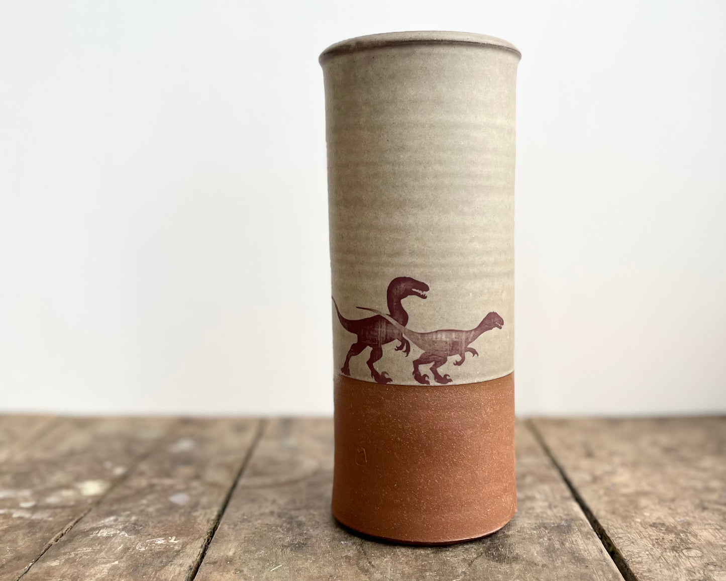 Cylindrical Vase with velociraptor pack - warm grey matte