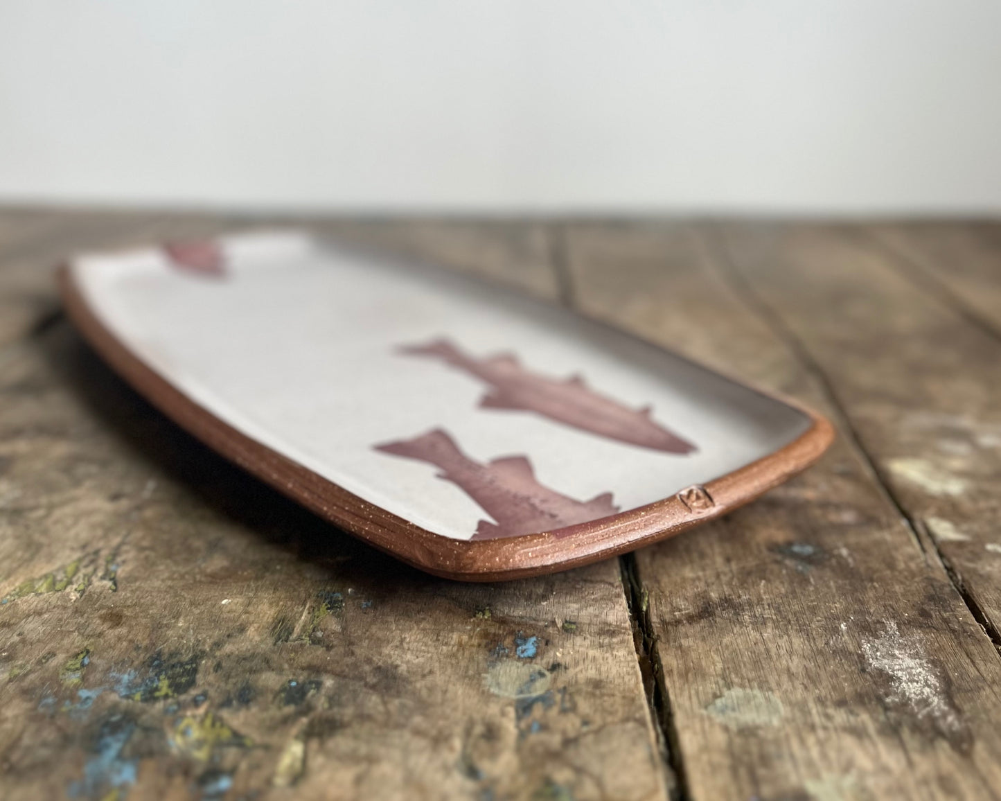 Trout medium Rectangle Plate - white