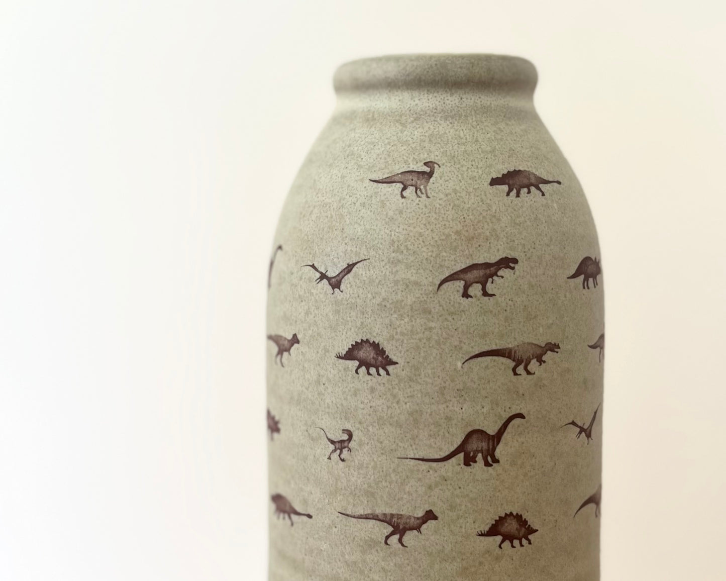 Vase with little dinosaurs, Large - warm grey matte