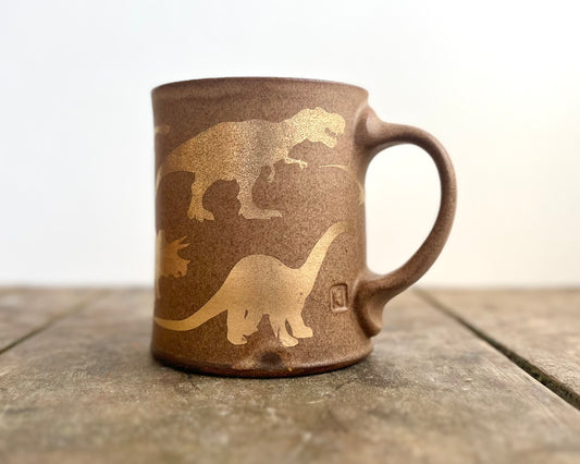 Gold Dinosaur Mug - Matte Brown
