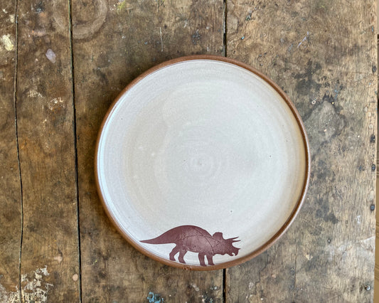 Triceratops Dinner Plate - white