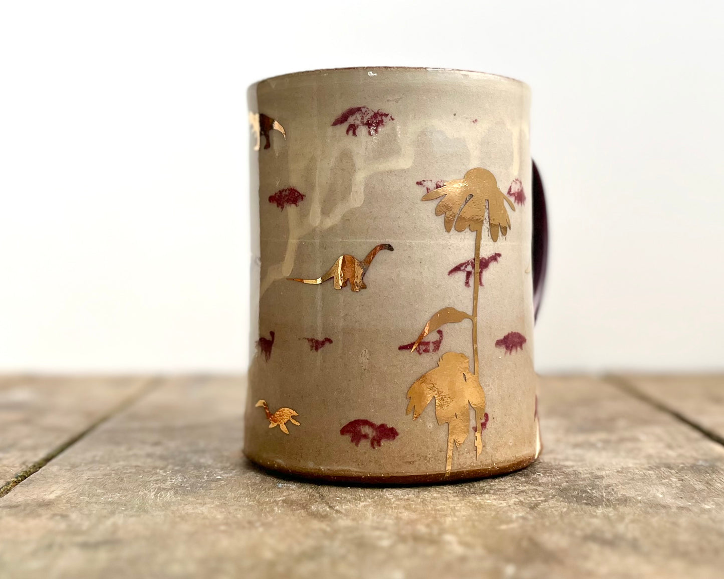 Mug with slip, gold decals and image transfer