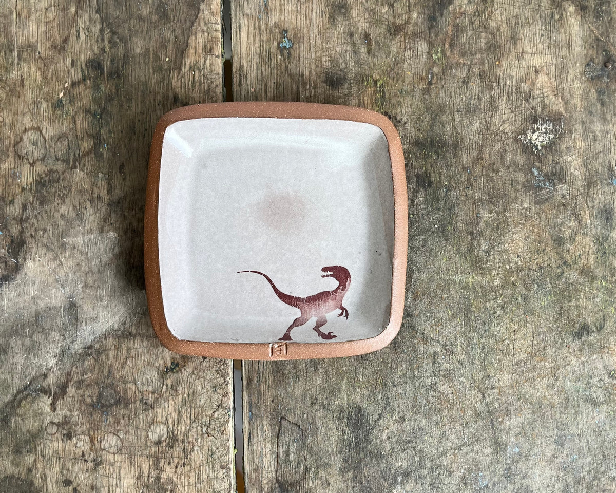 Velociraptor Small Squared Dish - white