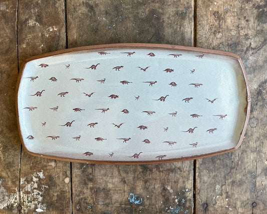 Small Dinos Large Rectangle Plate - blue