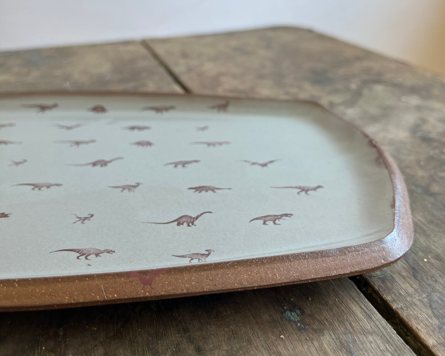 Small Dinos Large Rectangle Plate - blue