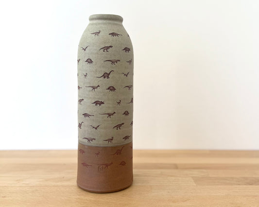 Vase with little dinosaurs, Large - warm grey matte
