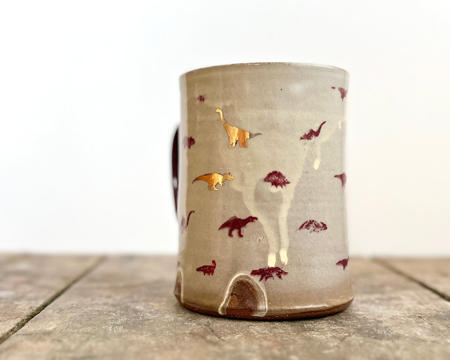 Mug with slip, gold decals and image transfer