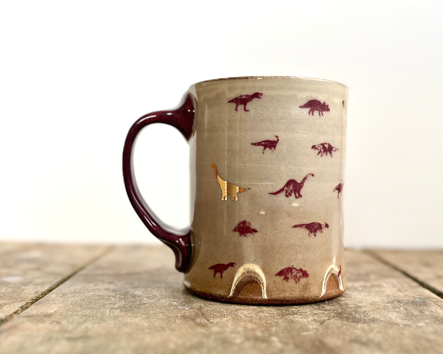 Mug with slip, gold decals and image transfer