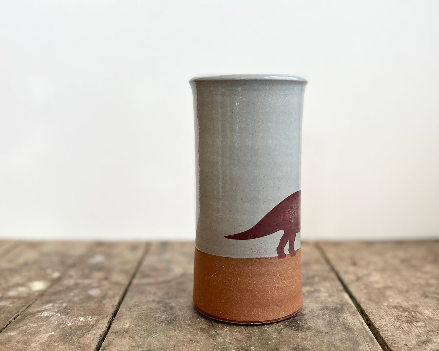 Cylindrical Vase with Triceratops- blue