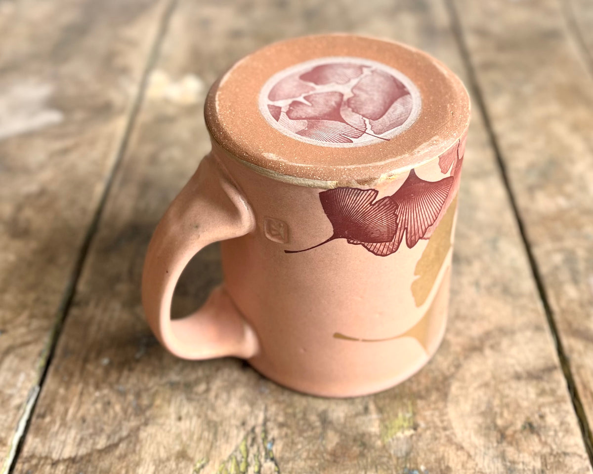 Gold Ginkgo Mug - matte pink
