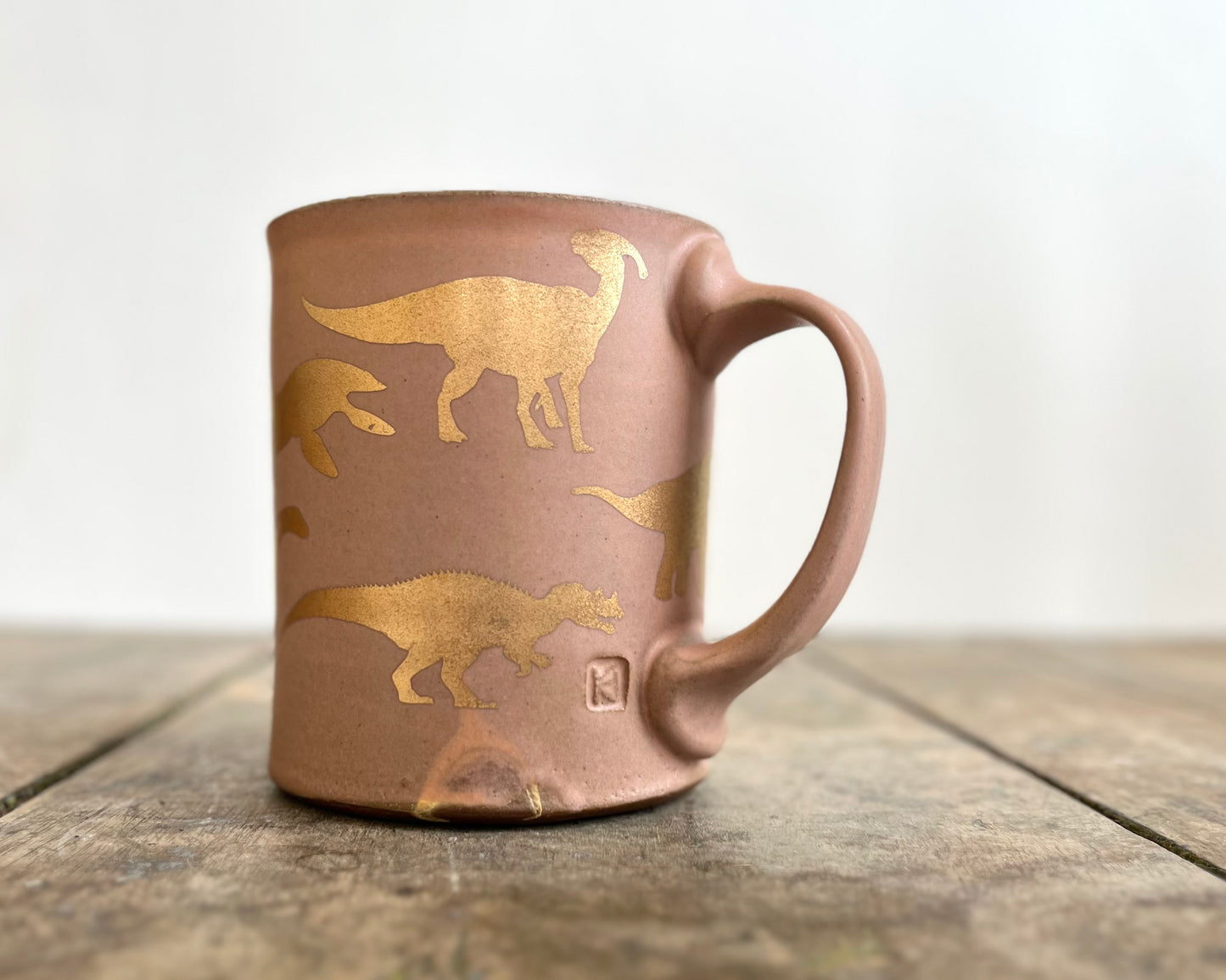 Gold Dinosaur Mug - Matte Pink