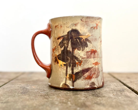 Mug with slip, gold decals and image transfer