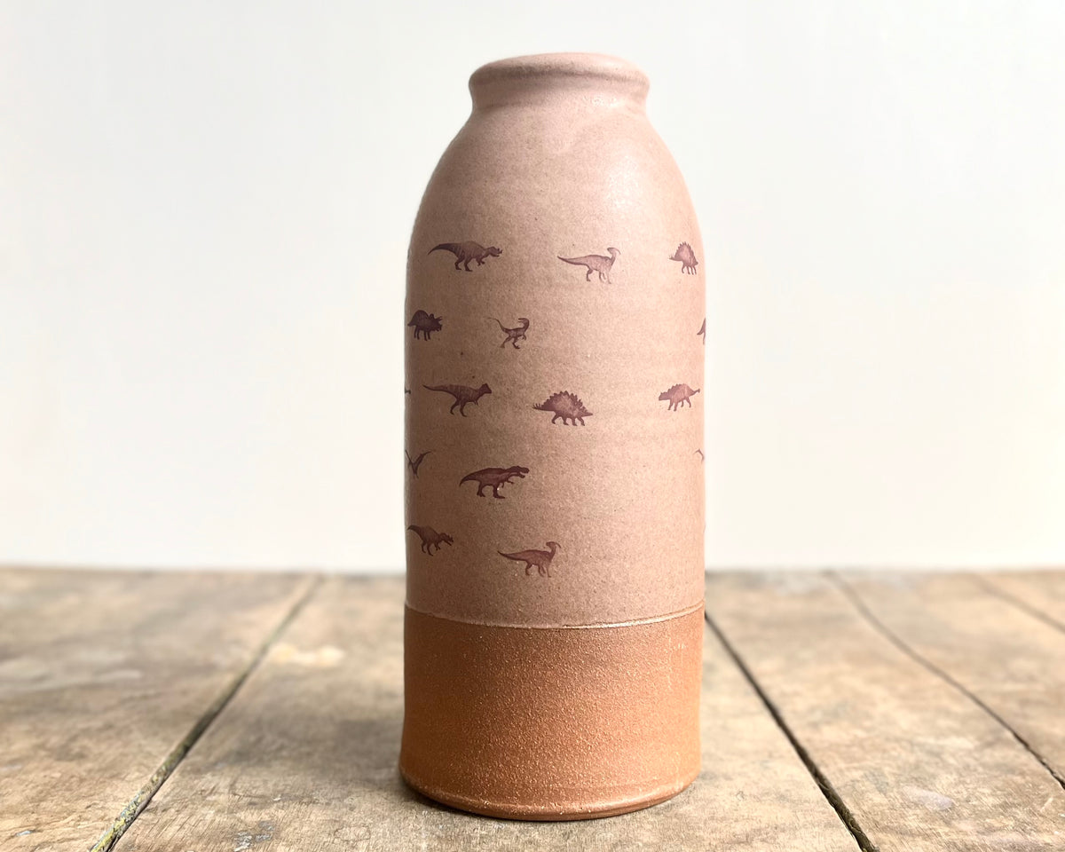 Vase with Small Dinosaurs - pink matte