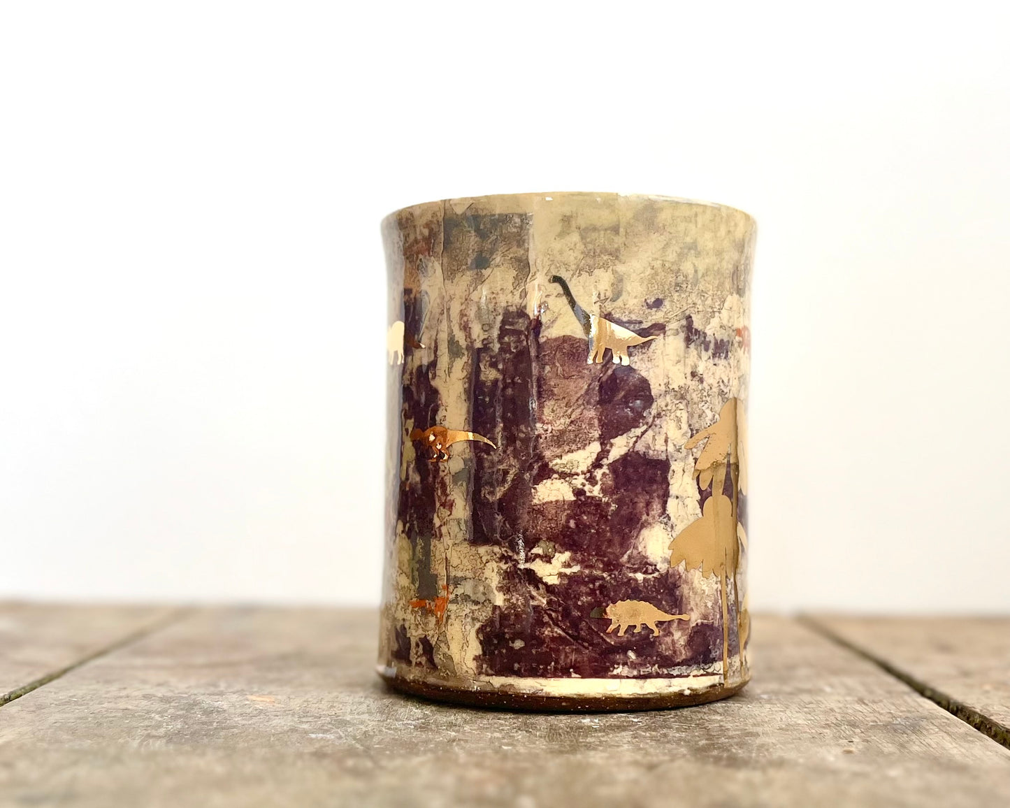Mug with slip, gold decals and image transfer