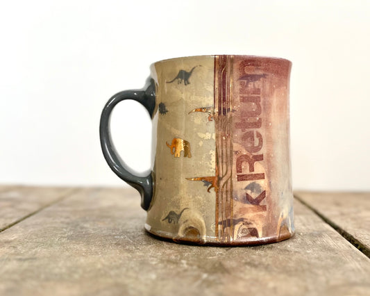 Mug with slip, gold decals and image transfer