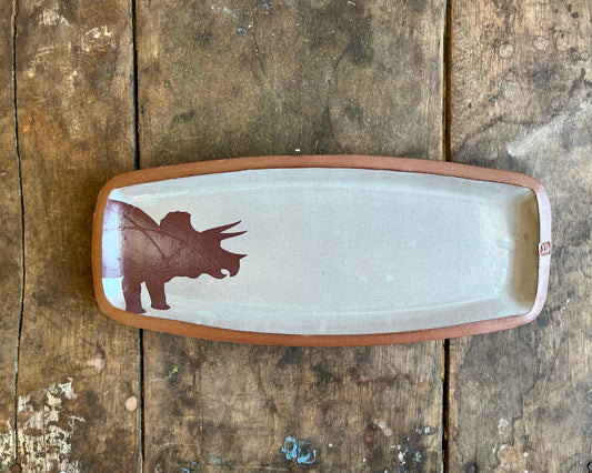 Triceratops small Rectangle Plate - blue