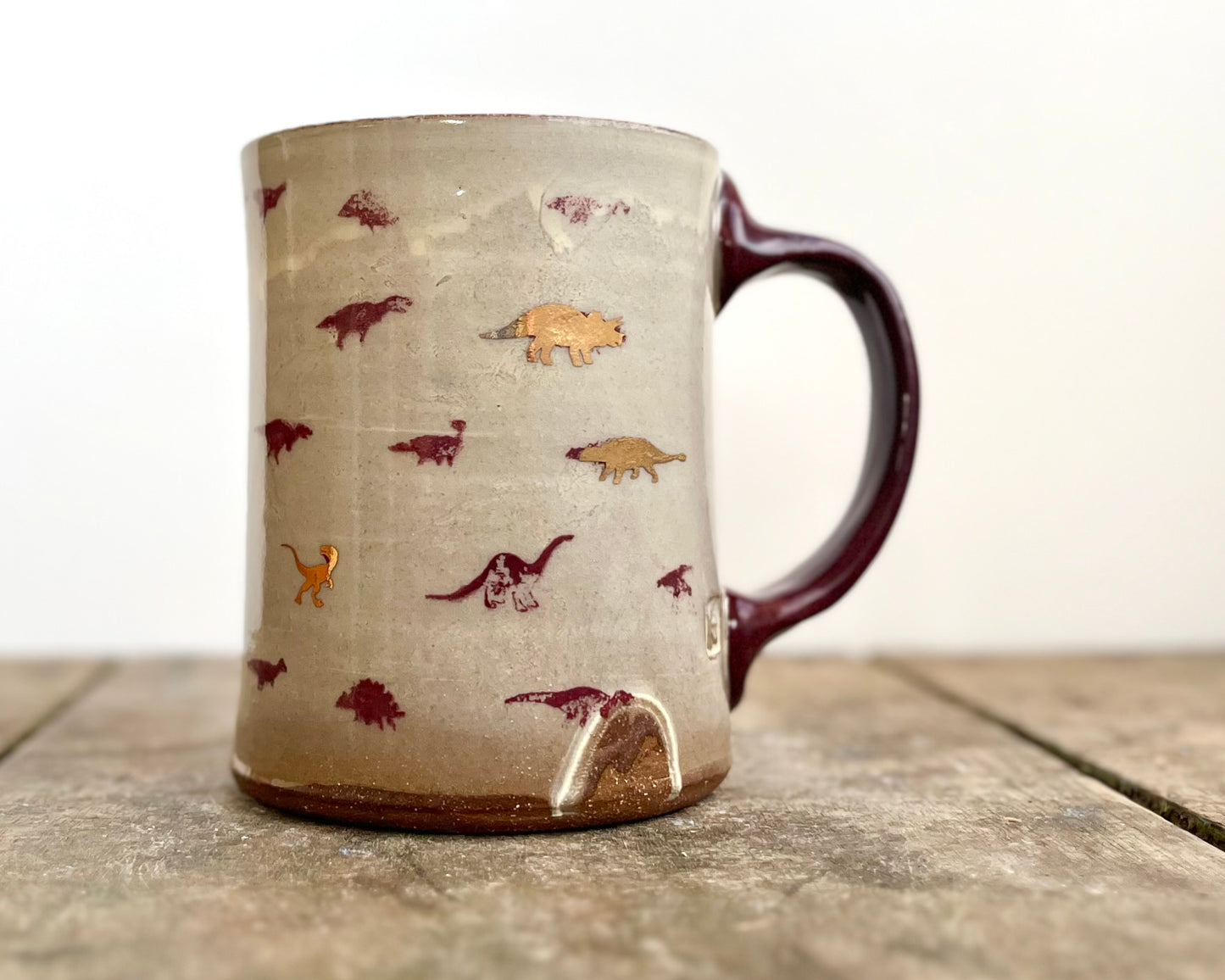 Mug with slip, gold decals and image transfer