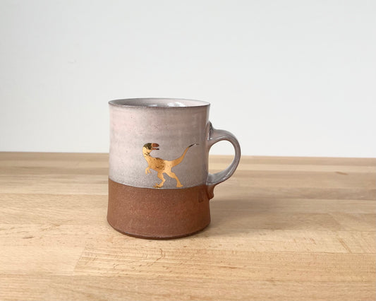 Gold Velociraptor Americano Mug - pale pink