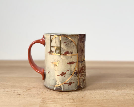 Mug with slip, gold decals and image transfer