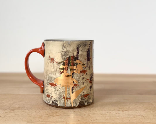 Mug with slip, gold decals and image transfer