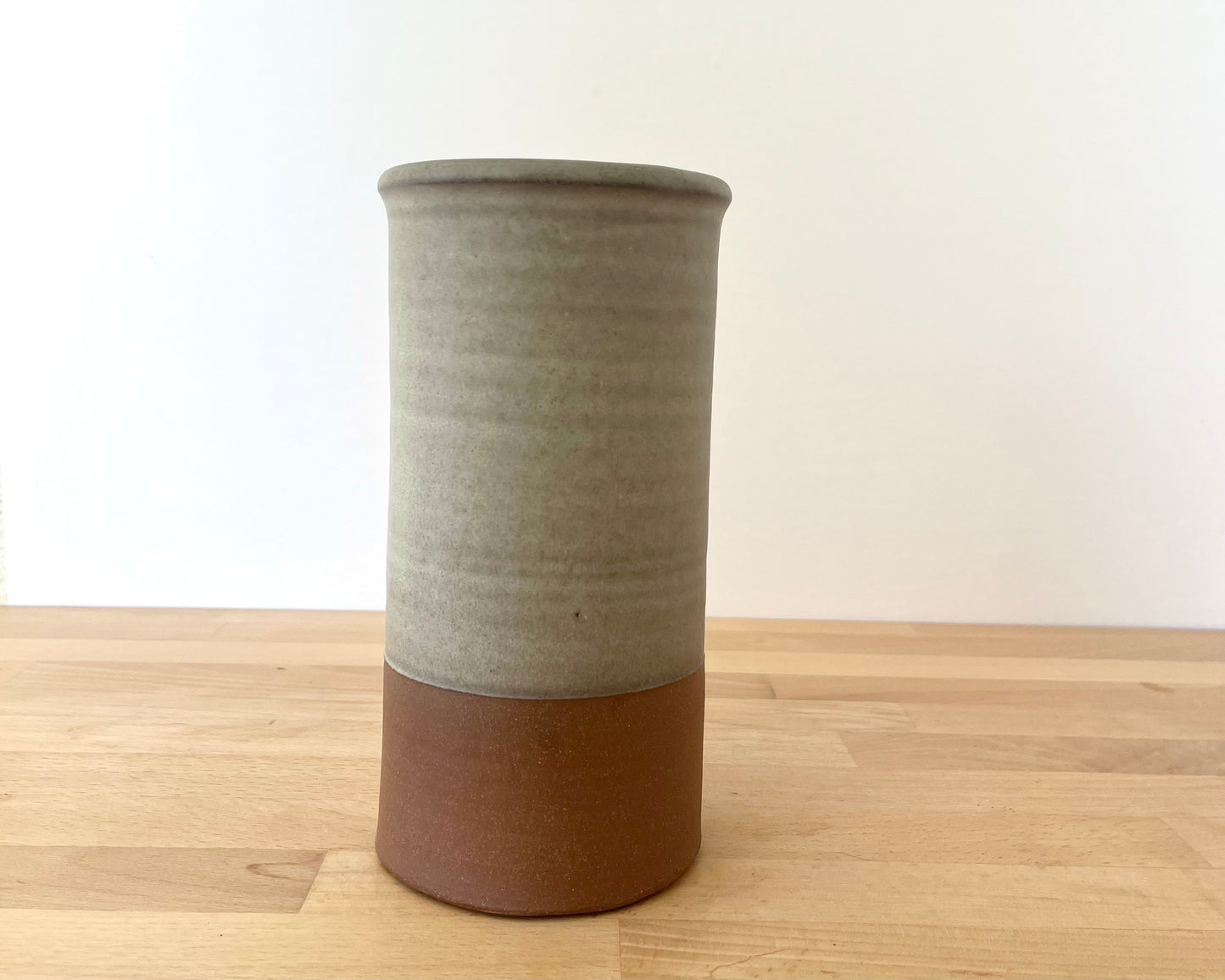 Cylindrical Vase with triceratops- warm grey matte
