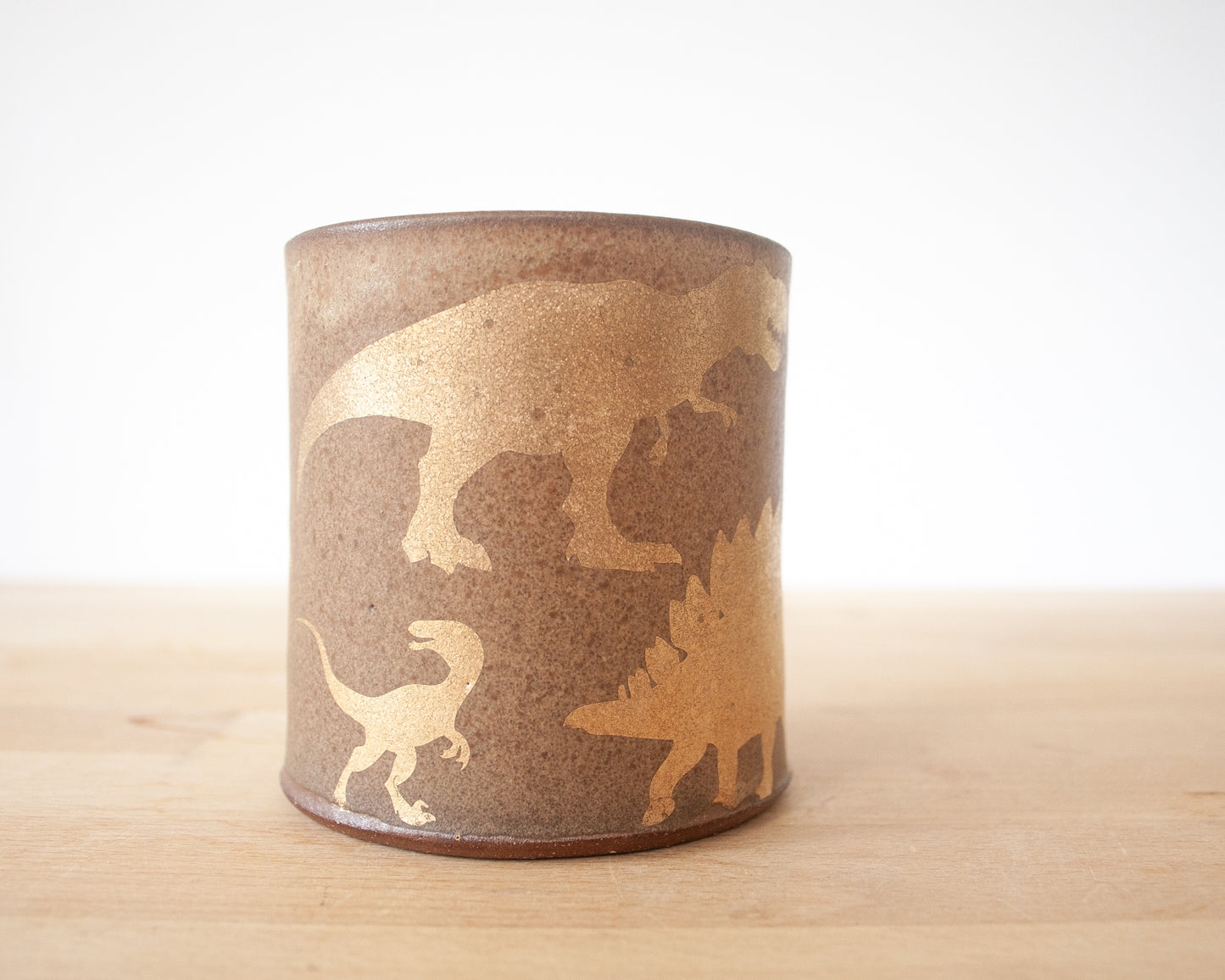 Gold Dinosaur Mug with Matte Brown Glaze