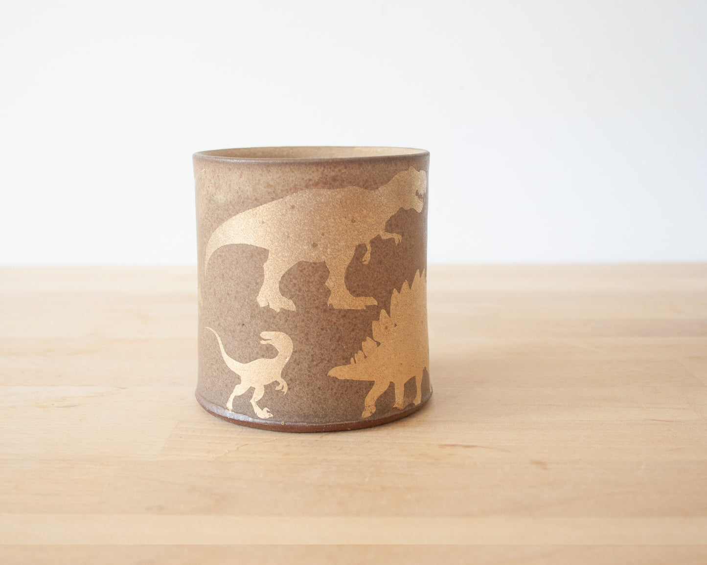 Gold Dinosaur Mug with Matte Brown Glaze