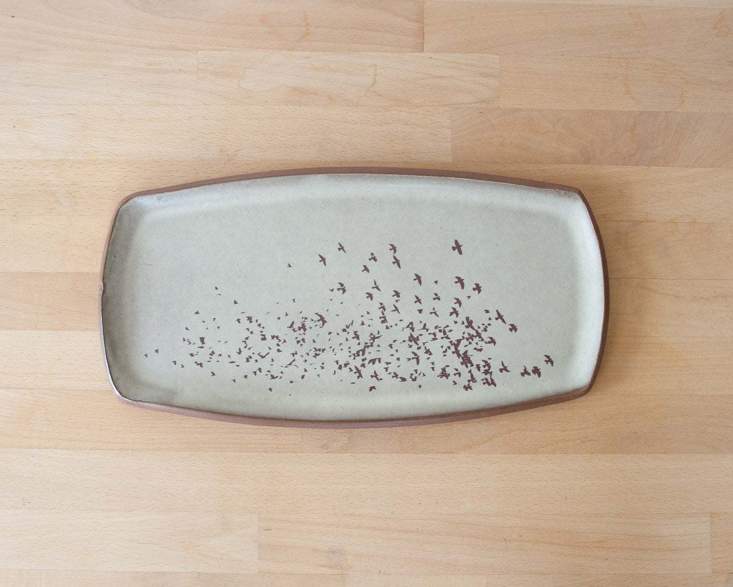 Flock of Birds Large Rectangle Plate - matte grey