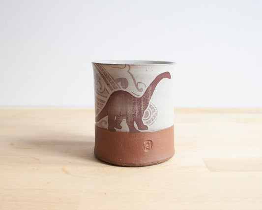 Diplodocus Cup with background pattern - white