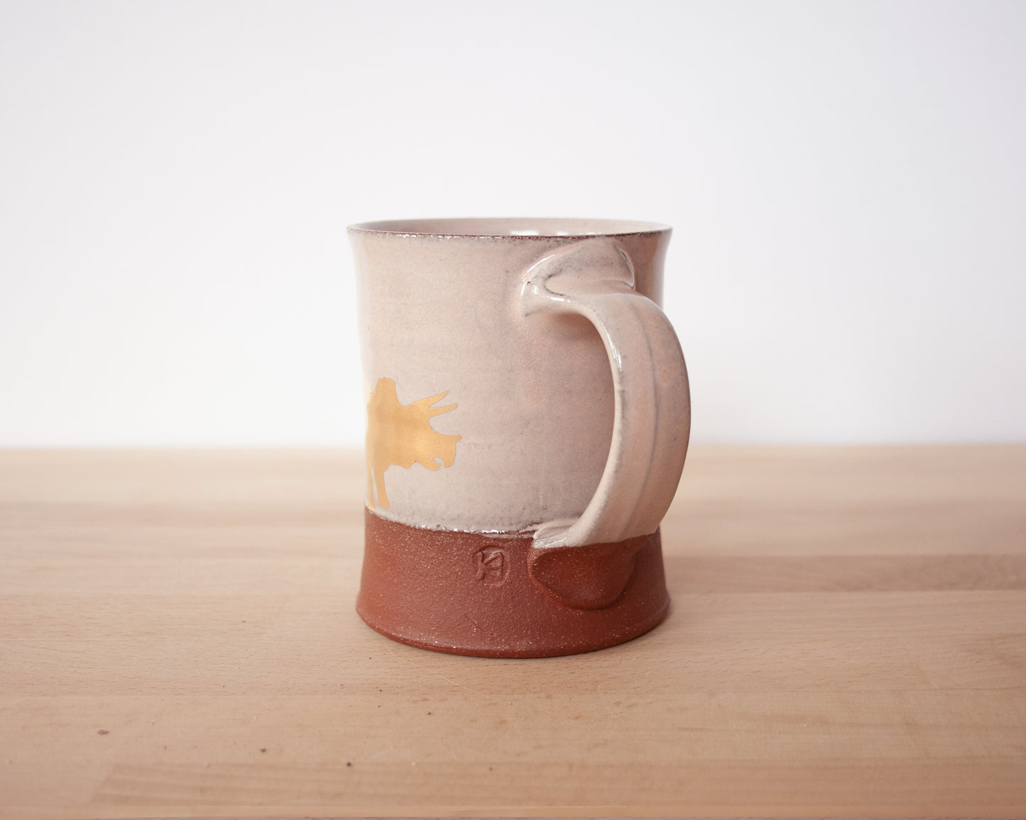 Gold Triceratops Mug - pale pink