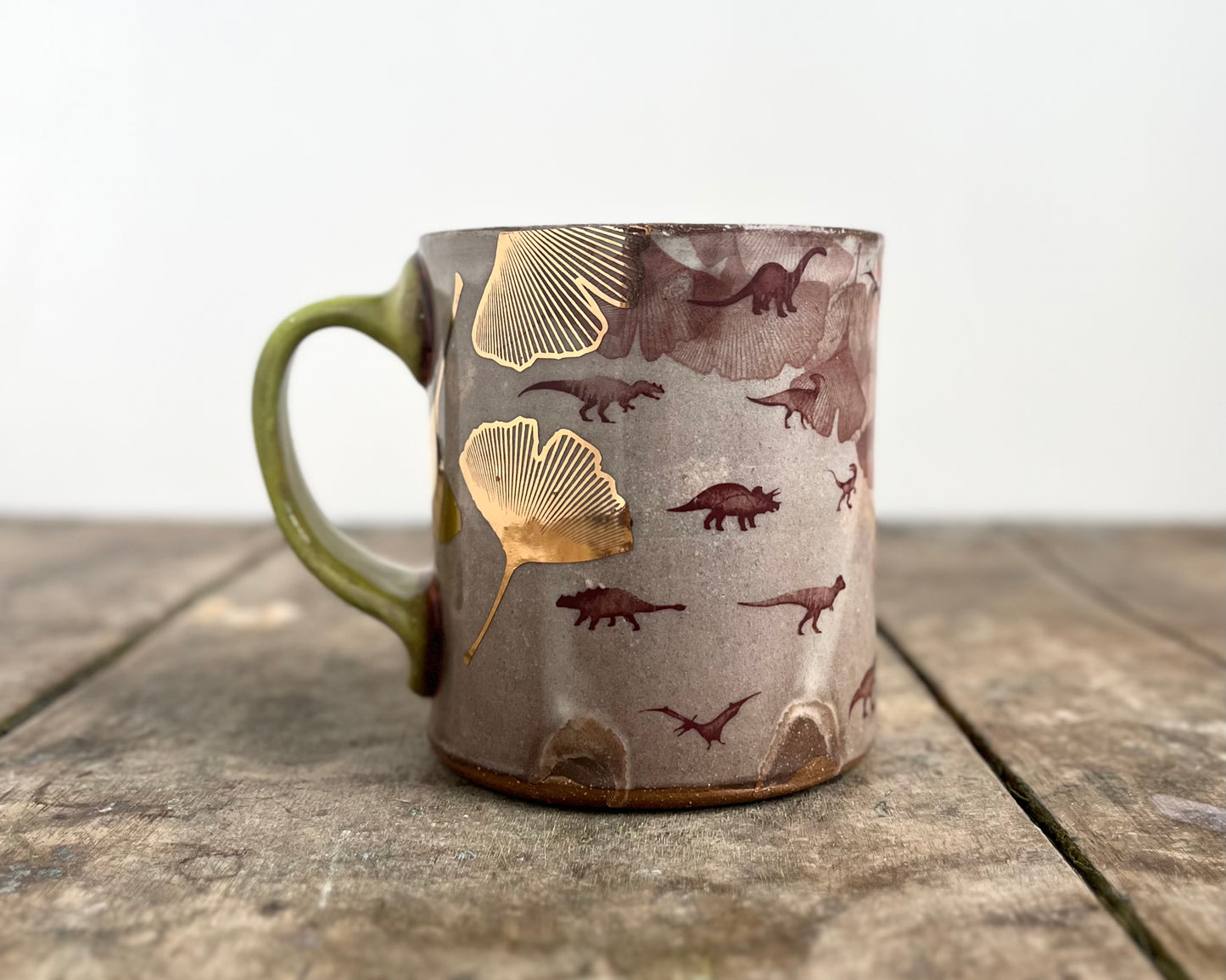 Mug with slip, gold decals and image transfer