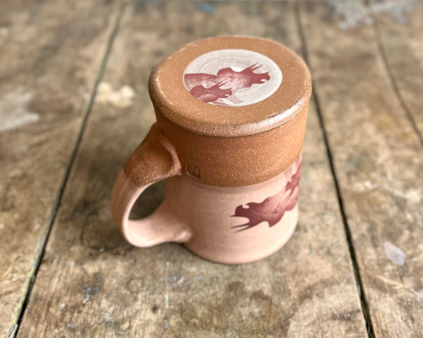 Parent/Child Triceratops Mug - pink matte
