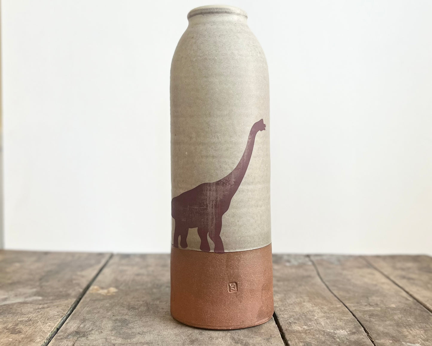 Vase with Brachiosaurus , Large - warm grey matte