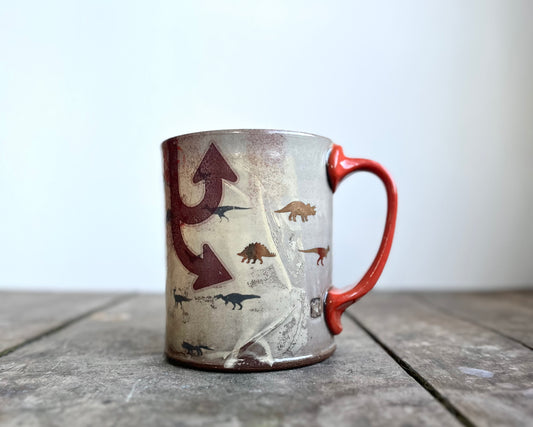 Mug with slip, gold decals and image transfer