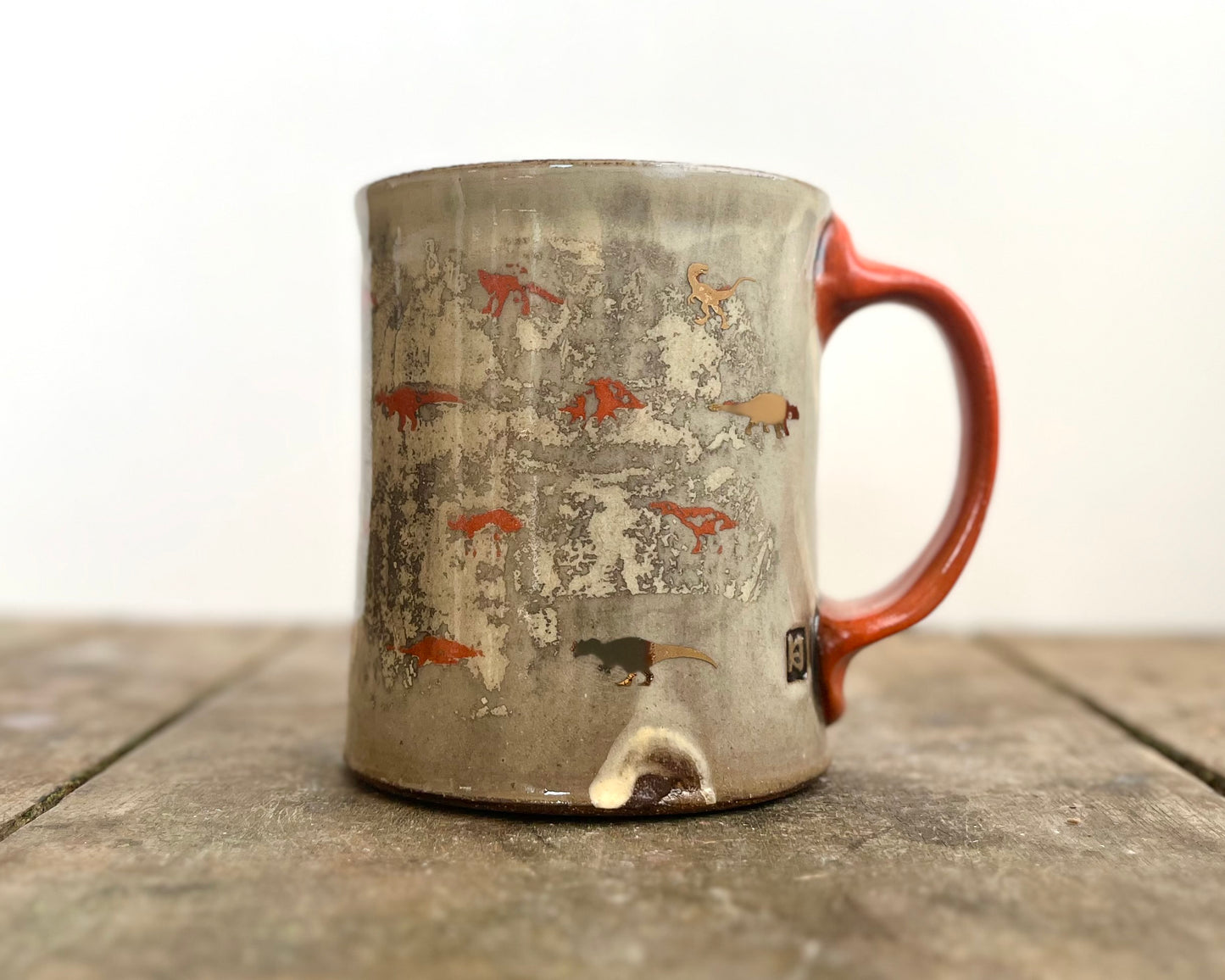 Mug with slip, gold decals and image transfer