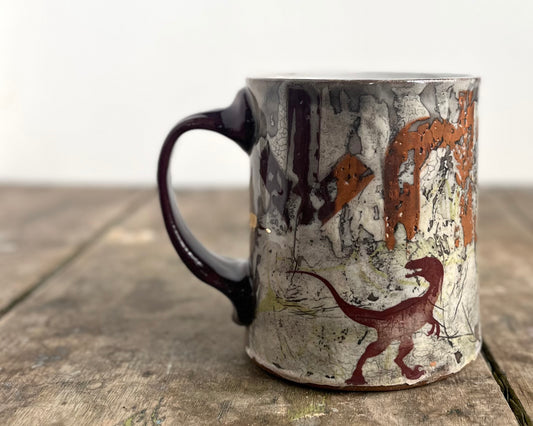 Mug with slip, gold decals and image transfer