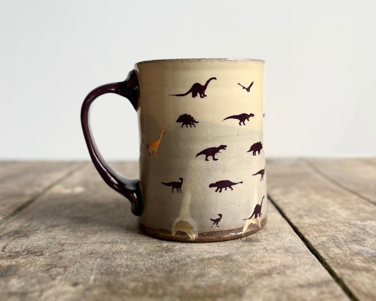 Mug with purple handle, gold decals and image transfer