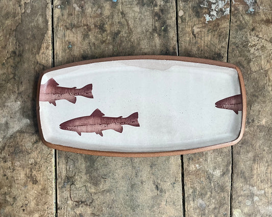 Trout medium Rectangle Plate - white