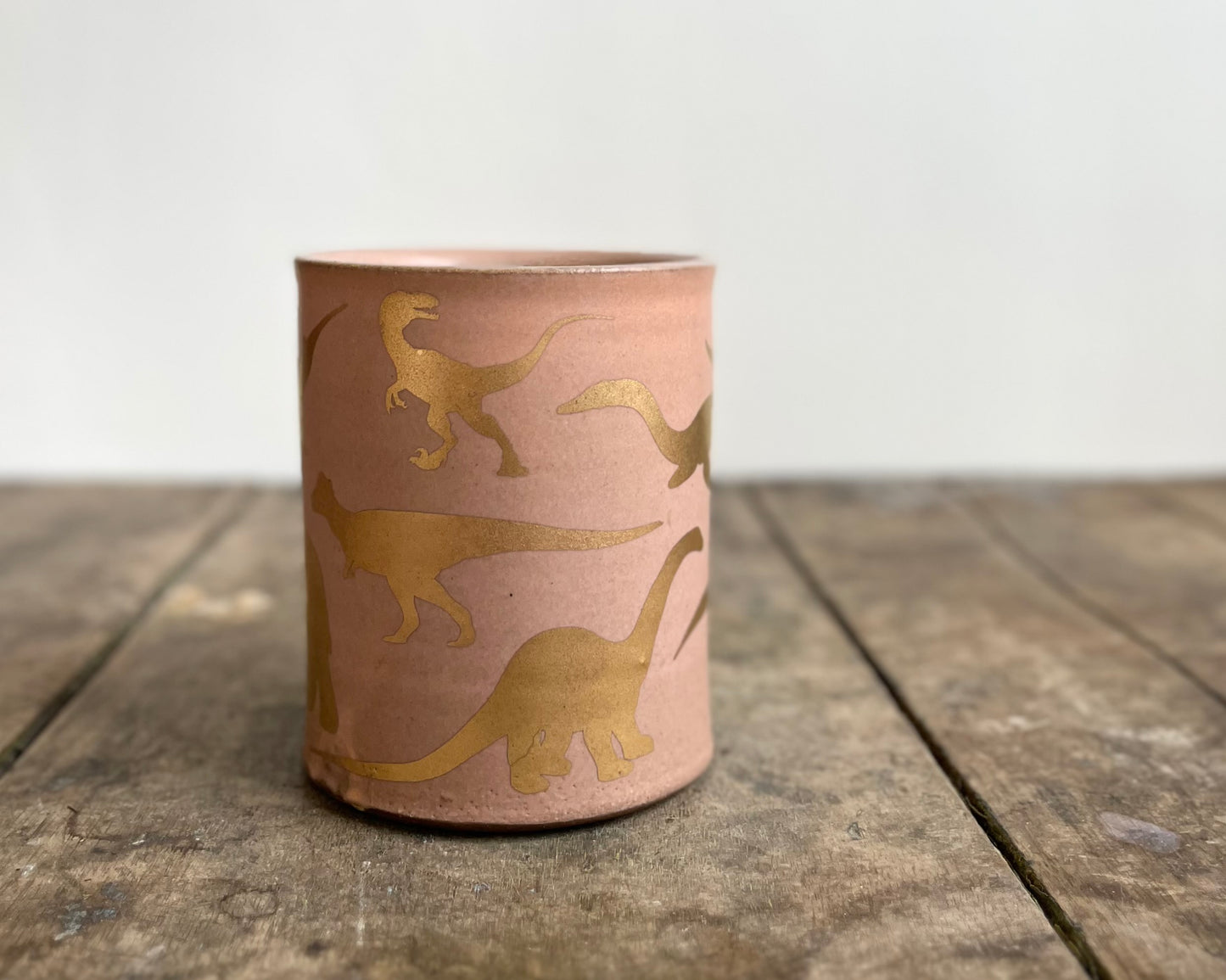 Gold Dinosaur Mug - Matte Pink