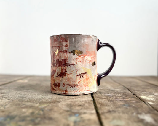 Mug with slip, gold decals and image transfer