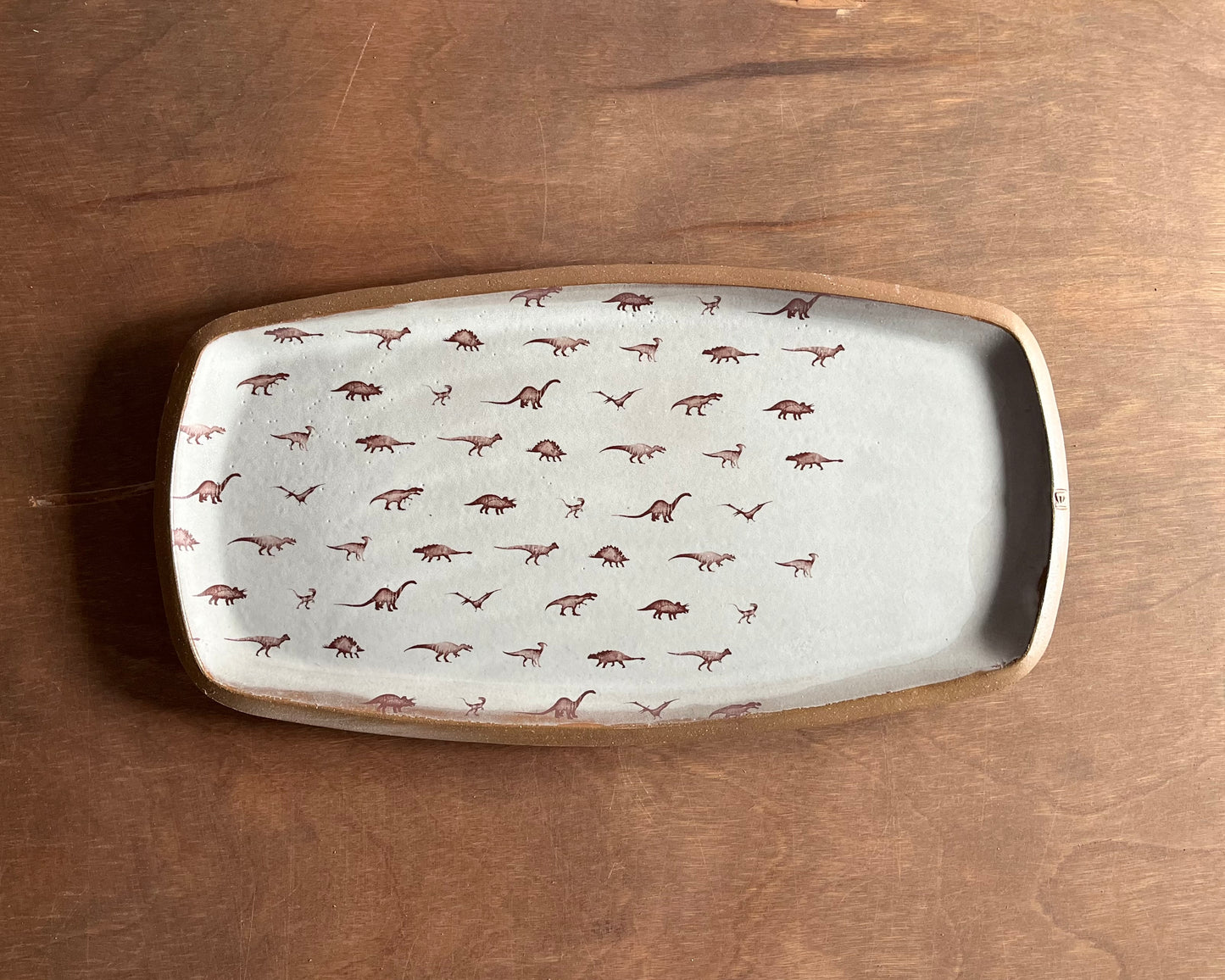 Small Dinos Large Rectangle Plate - white