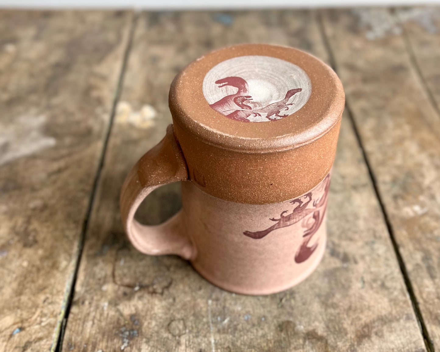 Parent/Child Velociraptor Mug - pink matte