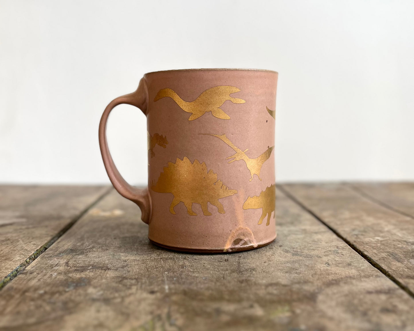 Gold Dinosaur Mug - Matte Pink