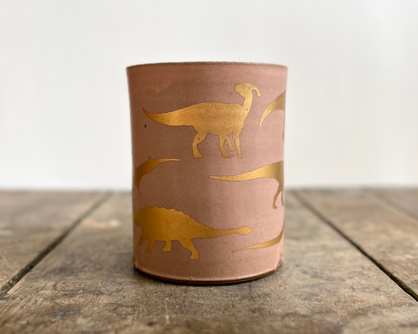 Gold Dinosaur Mug - Matte Pink
