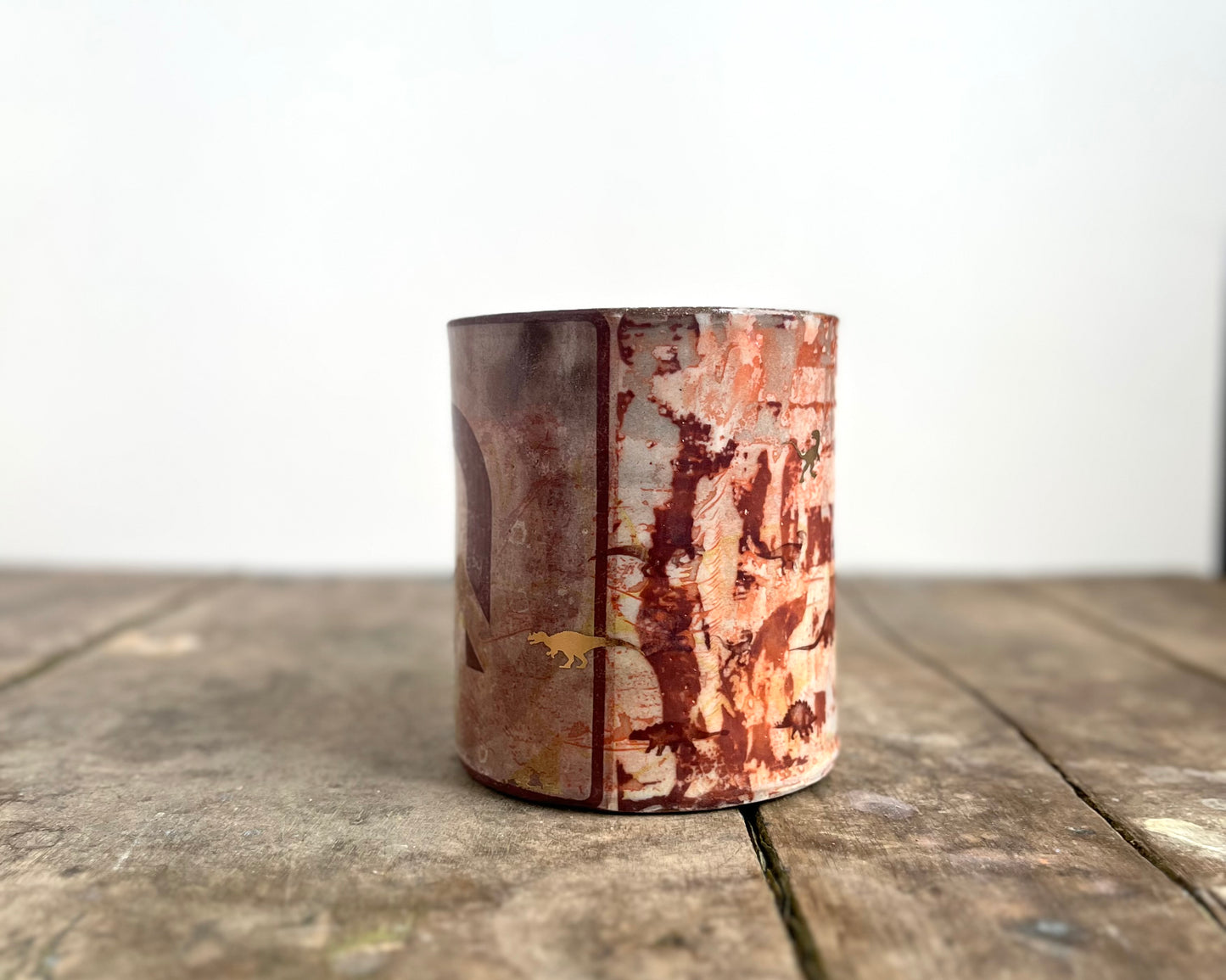 Mug with slip, gold decals and image transfer