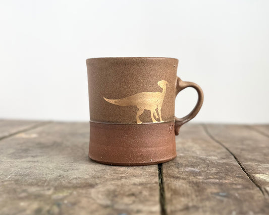 Gold Parasaurolophus Americano Mug - brown matte
