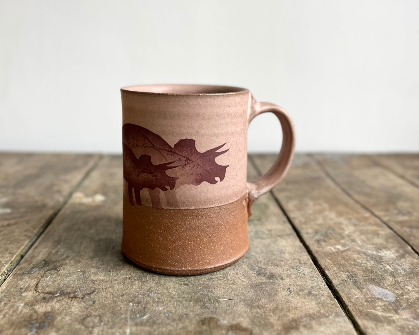 Parent/Child Triceratops Mug - pink matte