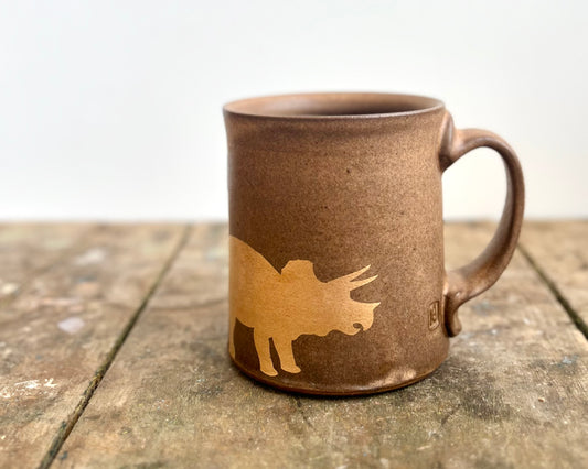 Gold Triceratops Mug - Matte Brown