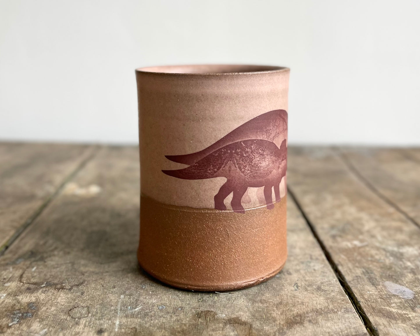 Parent/Child Triceratops Mug - pink matte
