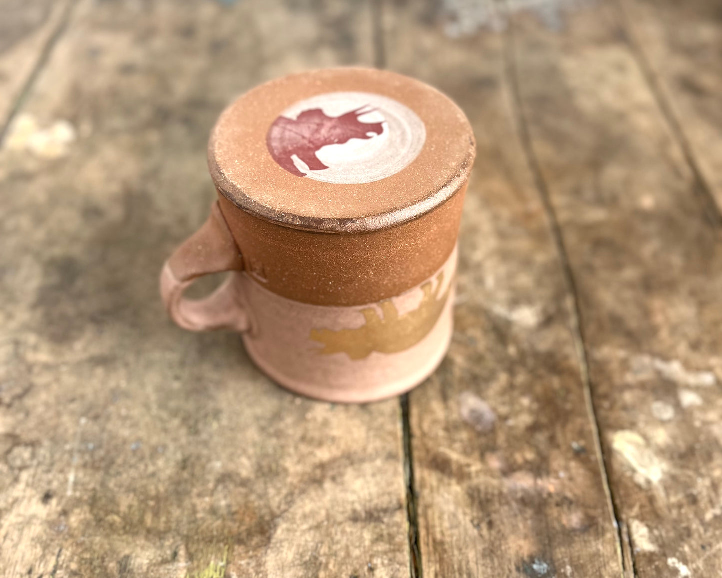 Gold Triceratops Americano Mug - pink matte